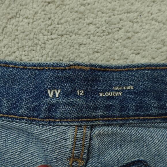 Old Navy Womens Slouchy Shorts High Rise Distressed Denim Raw Hem Blue Size 12 - Picture 5 of 8